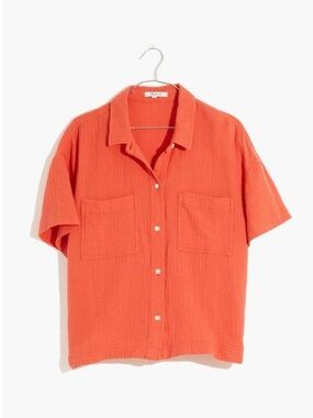 Madewell Lightspun Beachside Shirt in Orange Size Small